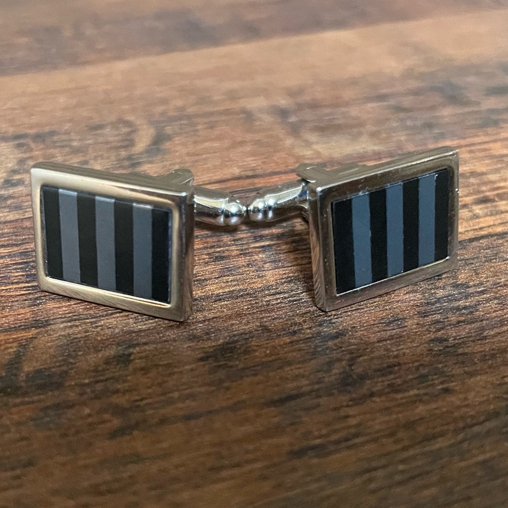 Set of Ox and Bull Sterling Silver Black and Gray Onyx Cufflinks Must See